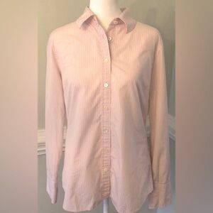 J. Crew Pink with Green and White Micro Stripe Button Down Shirt